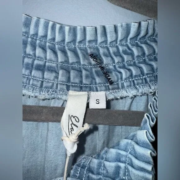 Elan Women’s Sienna Ruffle Mini Dress Blue Wash Ruffle feminine BOHO SMALL NWT - Picture 9 of 13